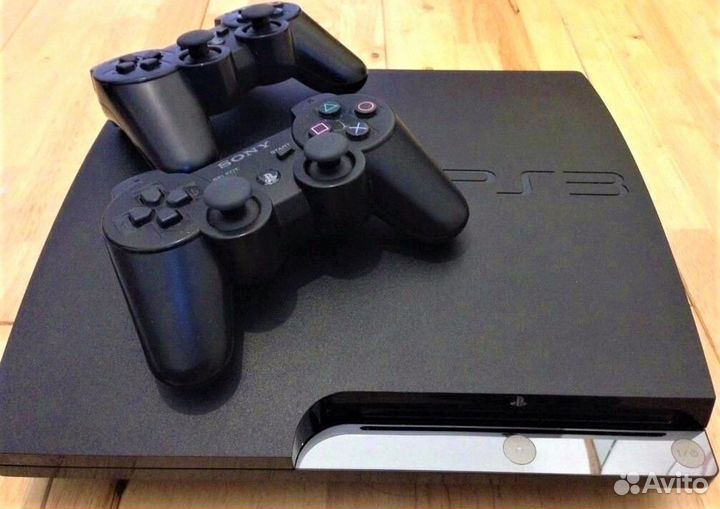 Прошитая Sony PS3 Slim 500GB, 2 геймпада + 55 игр