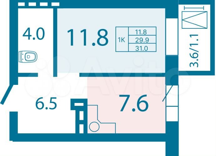 1-к. квартира, 31 м², 8/25 эт.