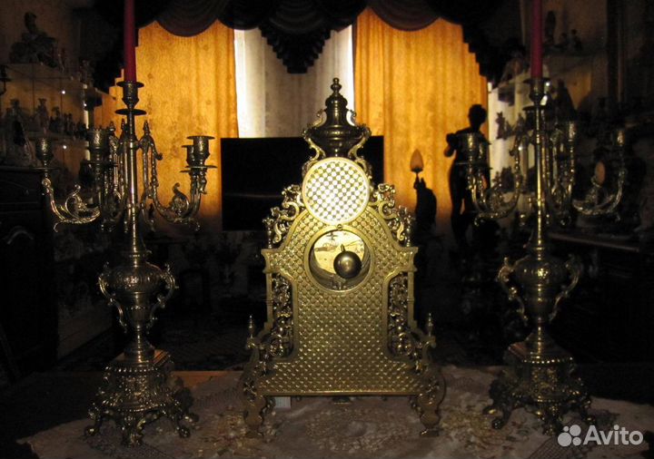 Каминные часы с Подсвечниками Германия Бронза