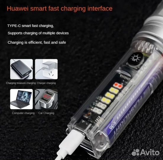 Светодиодный Фонарик,1800мАч,IPX65