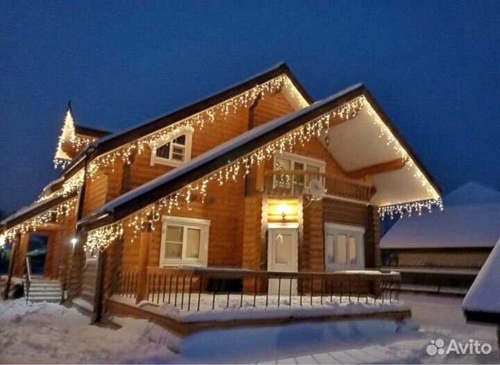 Украшение дома гирляндами, фасадное освещение