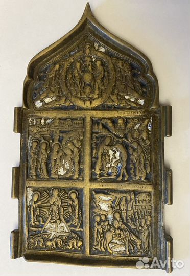 Старинная створка от складня бронза