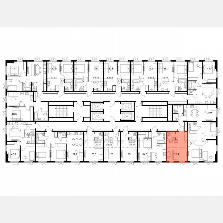 Квартира-студия, 25,4 м², 13/25 эт.