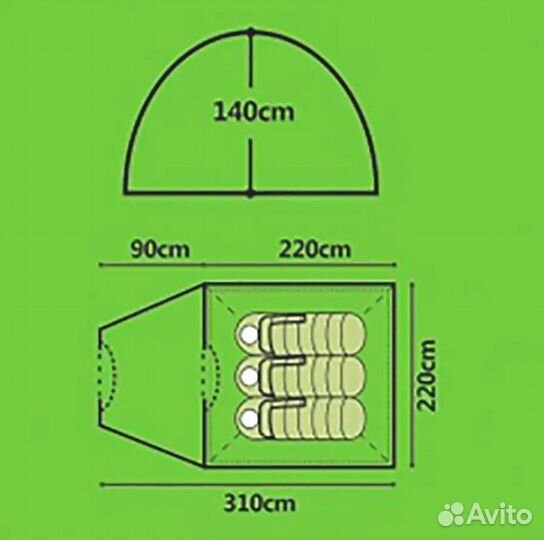 Палатка туристическая 3 местная с тамбуром