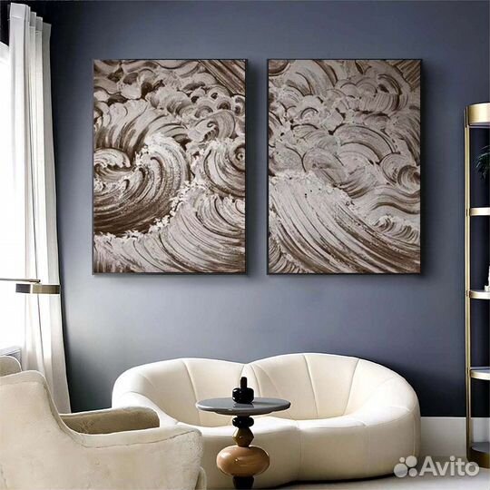 Картина маслом абстракция волнами Диптих
