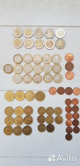 Монеты Евро 1, 2; Евроценты 50, 20, 10, 5, 2, 1