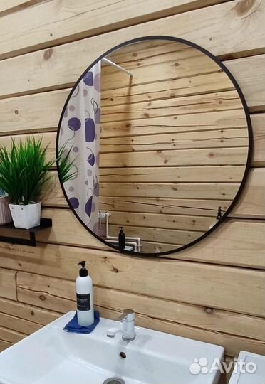 Зеркало круглое с подсветкой в черной раме