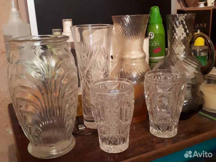 Ваза хрусталь.графин.пиалы.мини тарелки.толкушка
