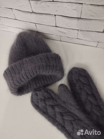 Шапка и варежки из пуха норки