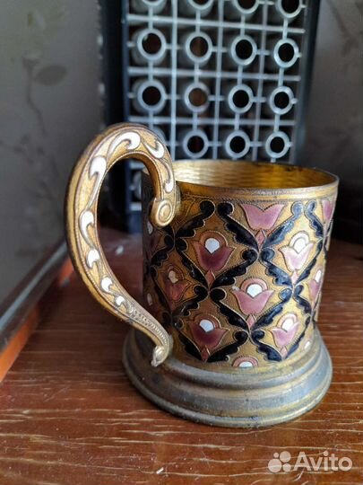 Подстаканник латунный, эмаль. СССР