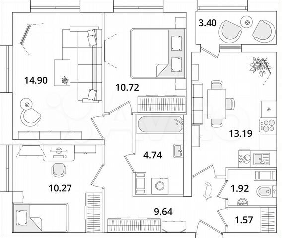 3-к. квартира, 68,7 м², 8/22 эт.