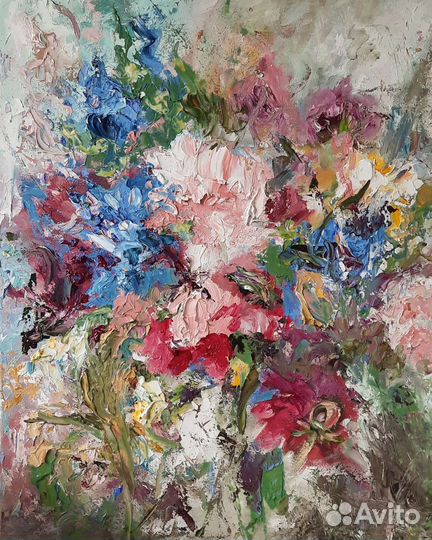 Цветы, абстракция. Картина маслом