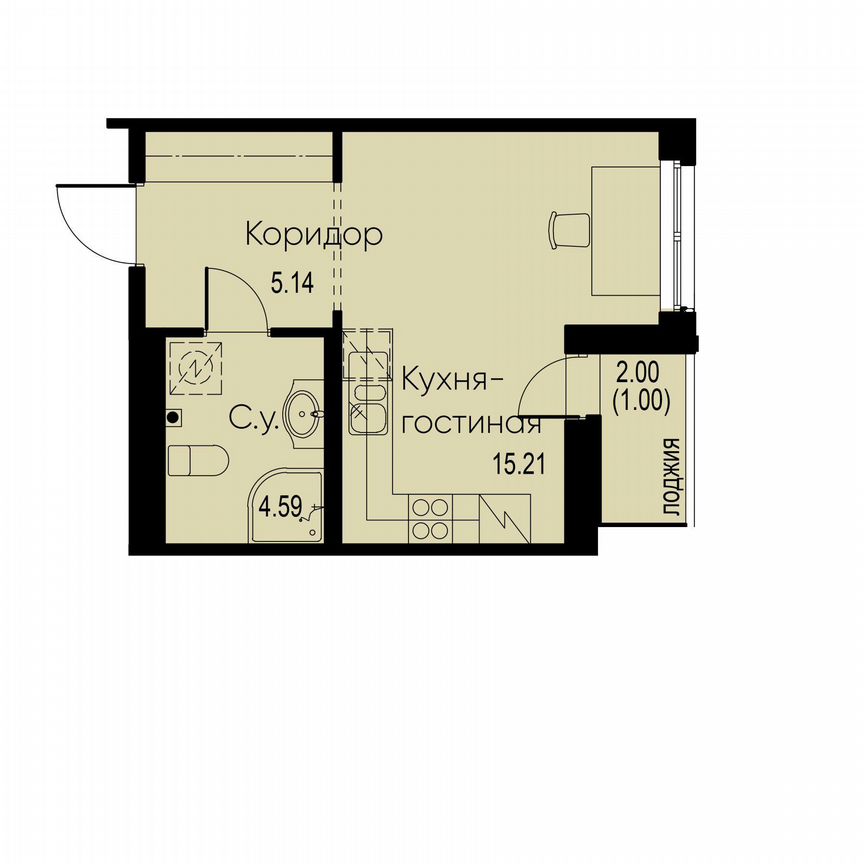 Квартира-студия, 25,9 м², 2/12 эт.