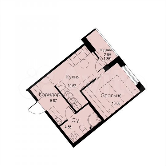 1-к. квартира, 32,6 м², 2/12 эт.