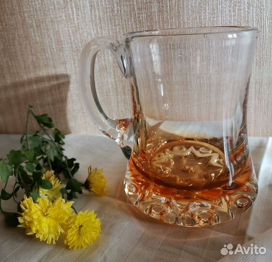 Кружка пивная цветное стекло Богемия чсср