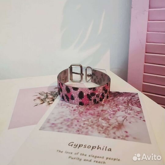 Чокер стразовый розовый леопард