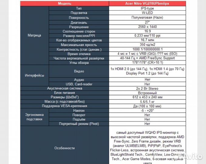 Монитор 144 гц 2к ips