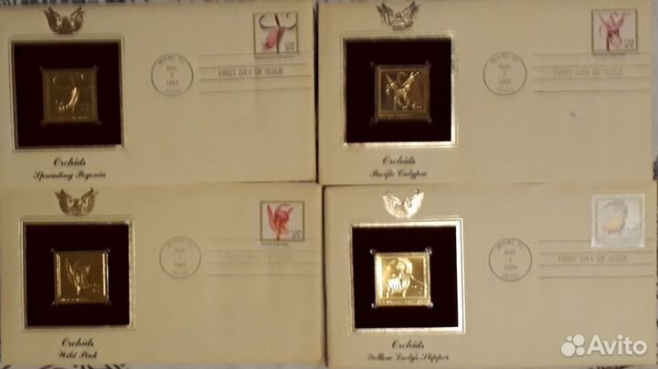 Конверты первого дня США-золотые марки 80е гг