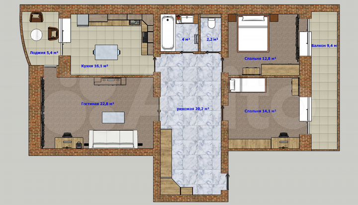 3-к. квартира, 106,9 м², 1/5 эт.