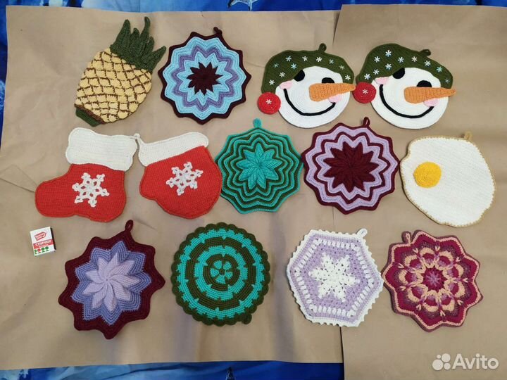 Крафтовые вязаные прихватки для кухни