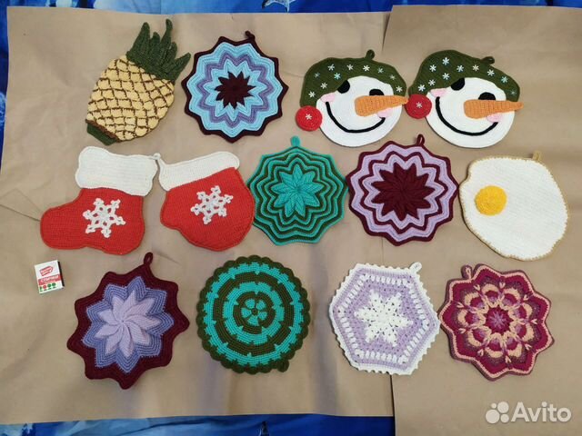 Крафтовые вязаные прихватки для кухни