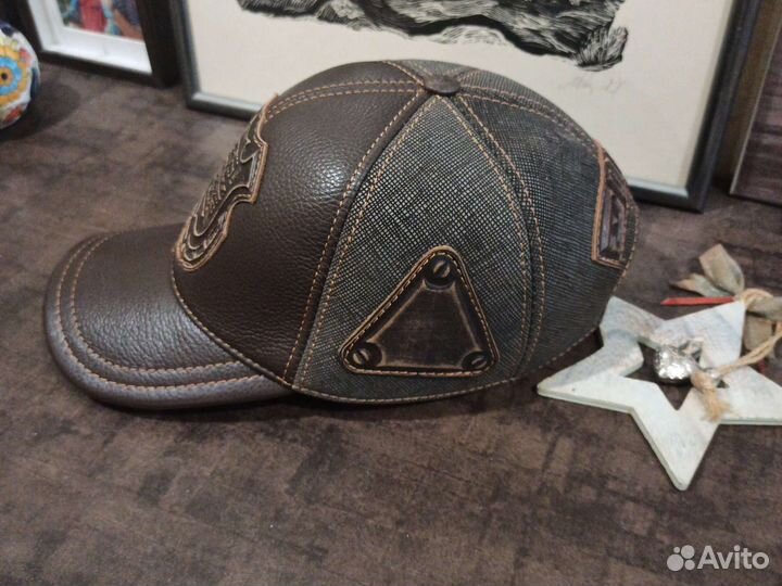 Бейсболка мужская зимняя кожаная