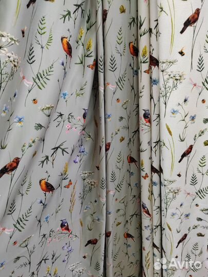Шторы ткани хлопок Птицы Цветы