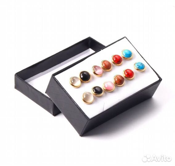 Серьги гвоздики, натуральные камни, медицин сталь