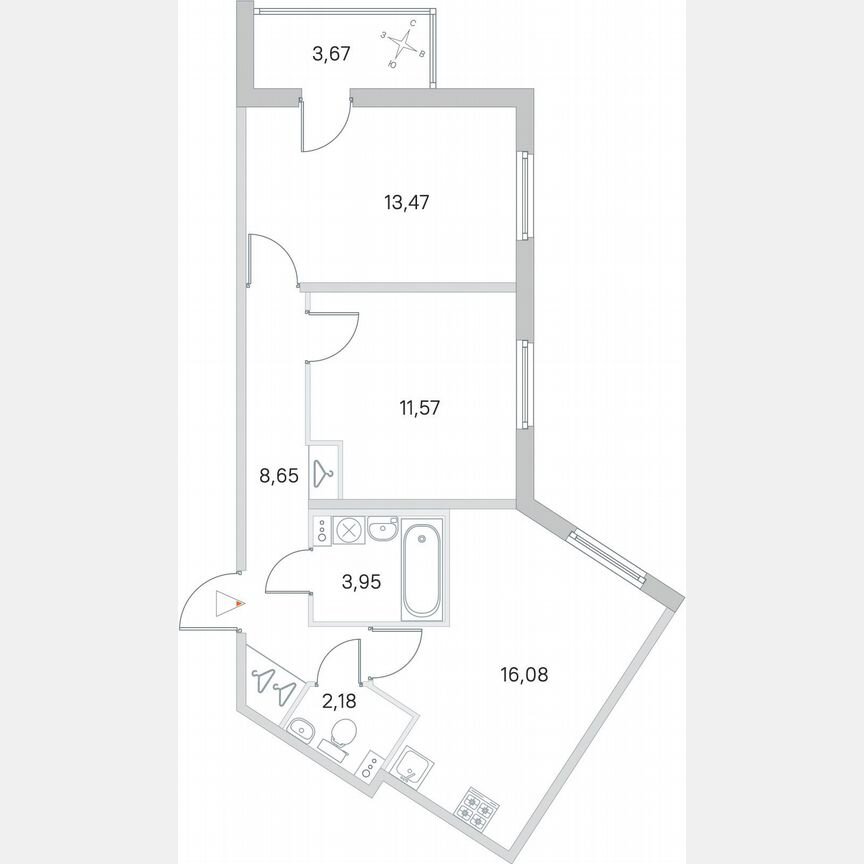 2-к. квартира, 58,7 м², 1/4 эт.
