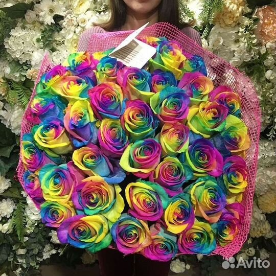 Радужные розы Доставка цветов