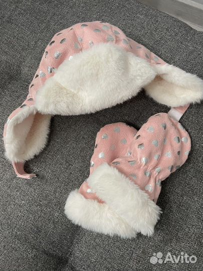 Шапка-ушанка и варежки детские новые