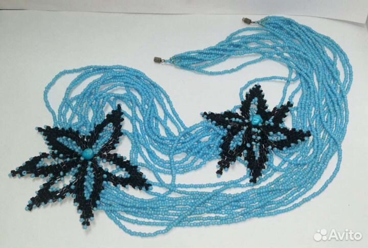 Винтажное колье из бисера с бирюзой, Чехия