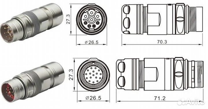 Разъем M23 17pin, 12pin (папа,мама,male,female)