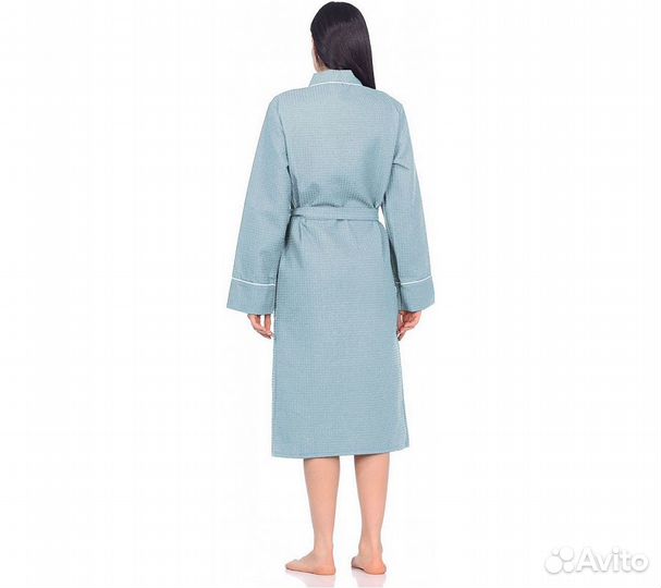 Халат вафельный Home One с кантом голубой 52