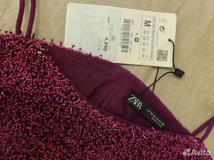 Кроп топ Zara Limited новый вышивка бисер М бордо