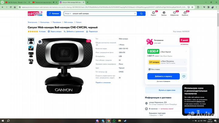Веб камера canyon 720p