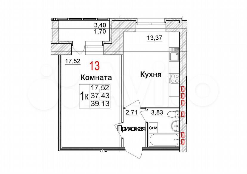 1-к. квартира, 39,1 м², 3/4 эт.