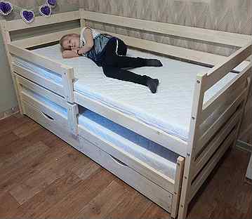 Детская кровать двухъярусная выдвижная без покраск