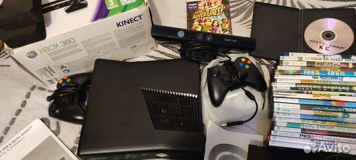 Xbox 360 прошитый L.T 3.0, Kinect,2 дж., диски