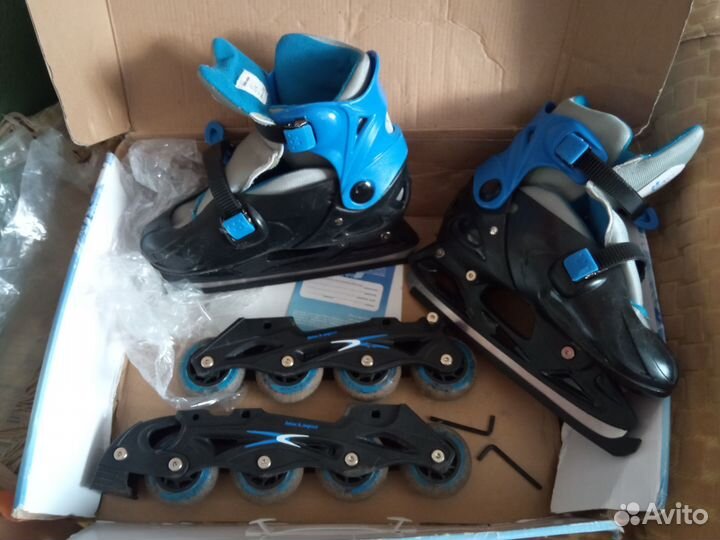 Коньки ледовые раздвижные black aqua as-403