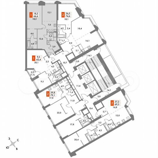1-к. квартира, 66,6 м², 29/47 эт.