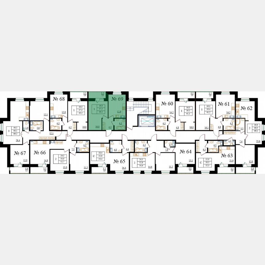 1-к. квартира, 39,3 м², 7/8 эт.