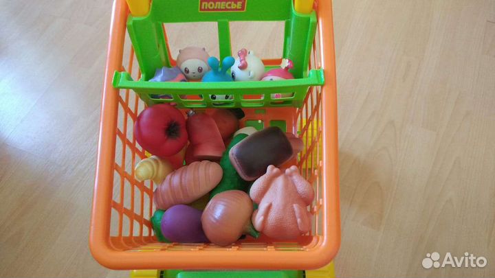 Набор игрушечных продуктов+ тележка