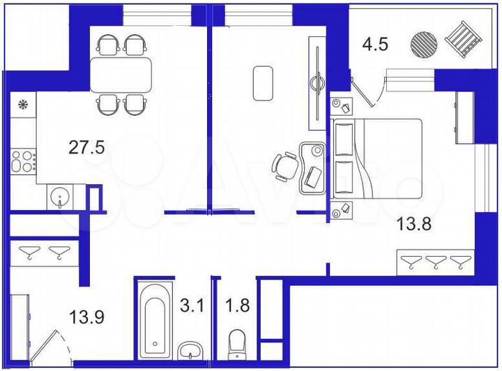 2-к. квартира, 60 м², 7/24 эт.