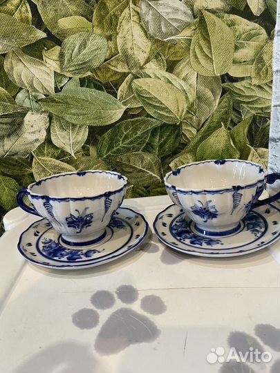 Фарфоровая чайная пара гжель