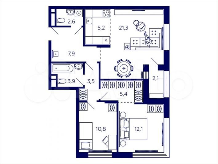 2-к. квартира, 73,6 м², 6/31 эт.