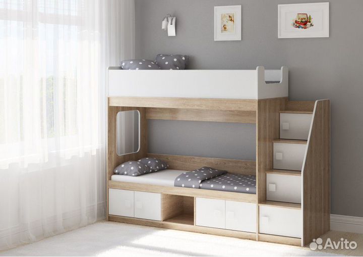 Двухъярусная кровать + лесенка комод Л - D605.3