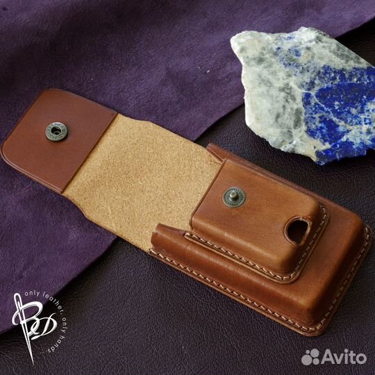 Чехол для пачки сигарет и зажигалки Zippo. Кожа