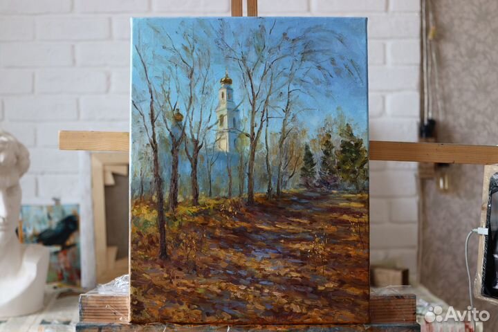 Картина маслом Пейзаж Храм 35 х 45 см