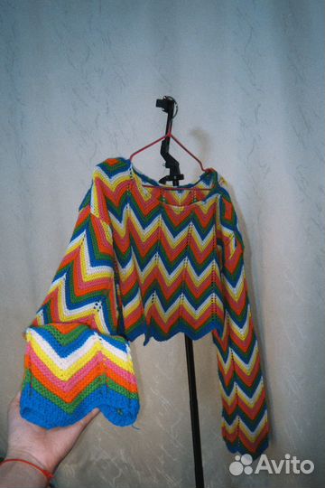 Уороченный разноцветный свитер винтаж